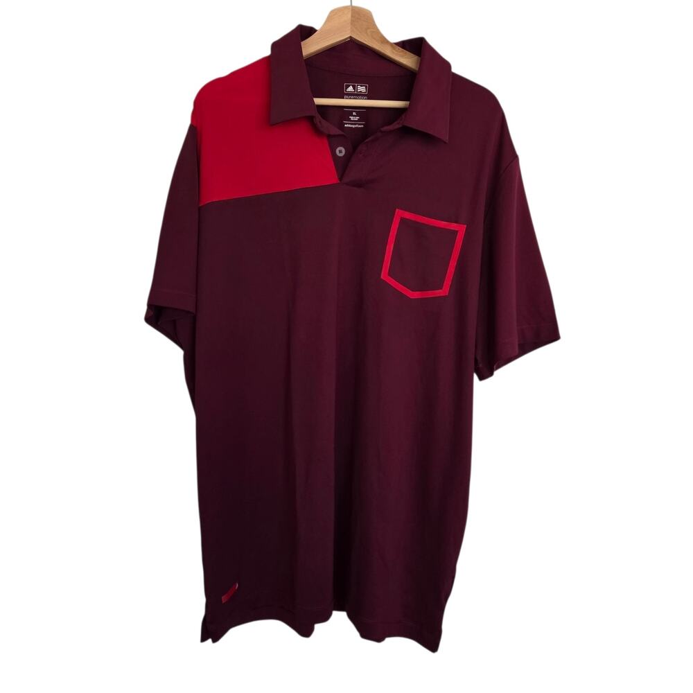 Adidas PureMotion Cool Max Colorblock Pocket Golf Polo Shirt Preppy Maroon XL